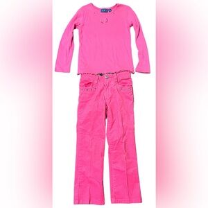 The Children’s Place Girls Pink Jeans Shirt Set Glitter Corduroy Pants Heart 5